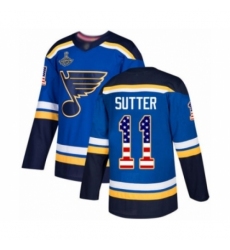 Men's St. Louis Blues #11 Brian Sutter Authentic Blue USA Flag Fashion 2019 Stanley Cup Champions Hockey Jersey