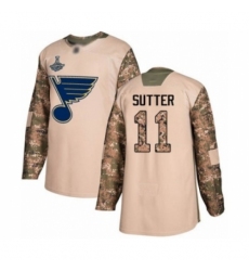 Men's St. Louis Blues #11 Brian Sutter Authentic Camo Veterans Day Practice 2019 Stanley Cup Champions Hockey Jersey