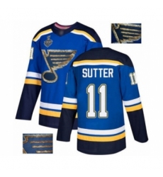 Men's St. Louis Blues #11 Brian Sutter Authentic Royal Blue Fashion Gold 2019 Stanley Cup Final Bound Hockey Jersey