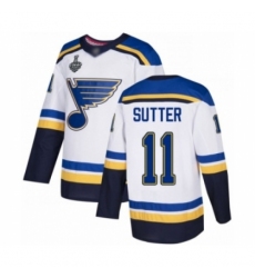 Men's St. Louis Blues #11 Brian Sutter Authentic White Away 2019 Stanley Cup Final Bound Hockey Jersey