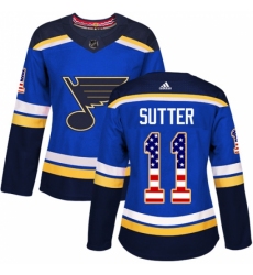 Women's Adidas St. Louis Blues #11 Brian Sutter Authentic Blue USA Flag Fashion NHL Jersey