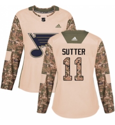 Women's Adidas St. Louis Blues #11 Brian Sutter Authentic Camo Veterans Day Practice NHL Jersey