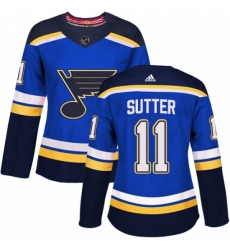 Women's Adidas St. Louis Blues #11 Brian Sutter Authentic Royal Blue Home NHL Jersey