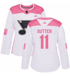 Women's Adidas St. Louis Blues #11 Brian Sutter Authentic White/Pink Fashion NHL Jersey