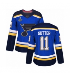 Women's St. Louis Blues #11 Brian Sutter Authentic Royal Blue Home 2019 Stanley Cup Champions Hockey Jersey