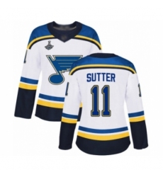 Women's St. Louis Blues #11 Brian Sutter Authentic White Away 2019 Stanley Cup Champions Hockey Jersey