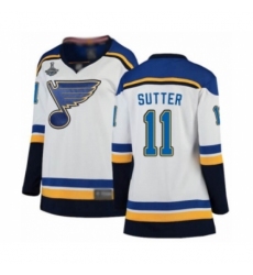 Women's St. Louis Blues #11 Brian Sutter Fanatics Branded White Away Breakaway 2019 Stanley Cup Champions Hockey Jersey