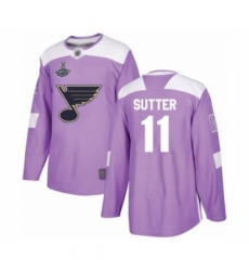 Youth St. Louis Blues #11 Brian Sutter Authentic Purple Fights Cancer Practice 2019 Stanley Cup Champions Hockey Jersey