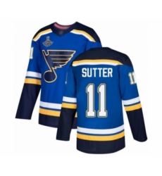 Youth St. Louis Blues #11 Brian Sutter Authentic Royal Blue Home 2019 Stanley Cup Champions Hockey Jersey