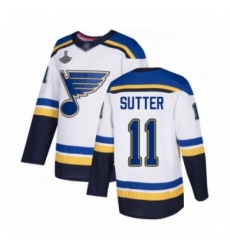 Youth St. Louis Blues #11 Brian Sutter Authentic White Away 2019 Stanley Cup Champions Hockey Jersey