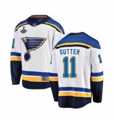 Youth St. Louis Blues #11 Brian Sutter Fanatics Branded White Away Breakaway 2019 Stanley Cup Champions Hockey Jersey