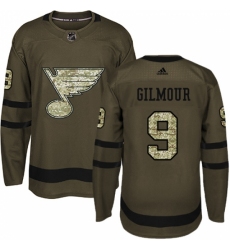 Men's Adidas St. Louis Blues #9 Doug Gilmour Premier Green Salute to Service NHL Jersey