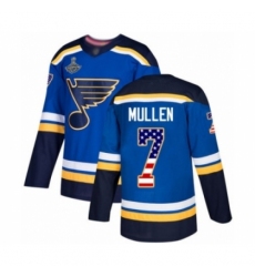 Men's St. Louis Blues #7 Joe Mullen Authentic Blue USA Flag Fashion 2019 Stanley Cup Champions Hockey Jersey