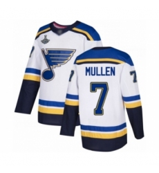 Men's St. Louis Blues #7 Joe Mullen Authentic White Away 2019 Stanley Cup Champions Hockey Jersey