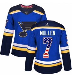 Women's Adidas St. Louis Blues #7 Joe Mullen Authentic Blue USA Flag Fashion NHL Jersey