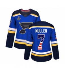 Women's St. Louis Blues #7 Joe Mullen Authentic Blue USA Flag Fashion 2019 Stanley Cup Champions Hockey Jersey