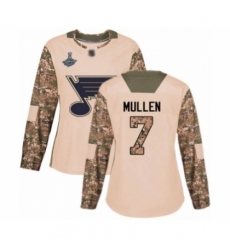 Women's St. Louis Blues #7 Joe Mullen Authentic Camo Veterans Day Practice 2019 Stanley Cup Champions Hockey Jersey