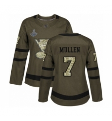 Women's St. Louis Blues #7 Joe Mullen Authentic Green Salute to Service 2019 Stanley Cup Champions Hockey Jersey