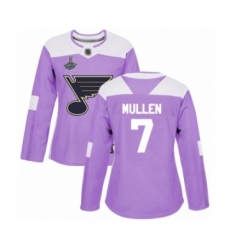 Women's St. Louis Blues #7 Joe Mullen Authentic Purple Fights Cancer Practice 2019 Stanley Cup Champions Hockey Jersey