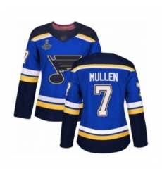 Women's St. Louis Blues #7 Joe Mullen Authentic Royal Blue Home 2019 Stanley Cup Champions Hockey Jersey