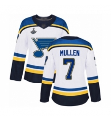 Women's St. Louis Blues #7 Joe Mullen Authentic White Away 2019 Stanley Cup Champions Hockey Jersey