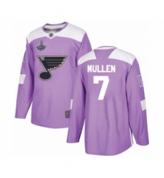 Youth St. Louis Blues #7 Joe Mullen Authentic Purple Fights Cancer Practice 2019 Stanley Cup Champions Hockey Jersey