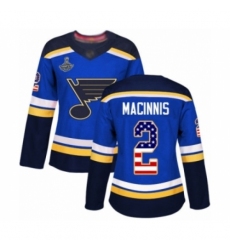 Women's St. Louis Blues #2 Al Macinnis Authentic Blue USA Flag Fashion 2019 Stanley Cup Champions Hockey Jersey