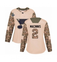 Women's St. Louis Blues #2 Al Macinnis Authentic Camo Veterans Day Practice 2019 Stanley Cup Champions Hockey Jersey