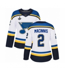 Women's St. Louis Blues #2 Al Macinnis Authentic White Away 2019 Stanley Cup Champions Hockey Jersey