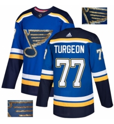 Men's Adidas St. Louis Blues #77 Pierre Turgeon Authentic Royal Blue Fashion Gold NHL Jersey