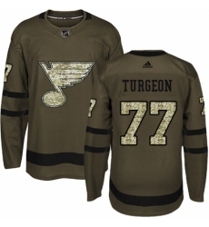 Men's Adidas St. Louis Blues #77 Pierre Turgeon Premier Green Salute to Service NHL Jersey