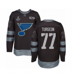 Men's St. Louis Blues #77 Pierre Turgeon Authentic Black 1917-2017 100th Anniversary 2019 Stanley Cup Champions Hockey Jersey