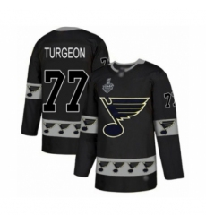 Men's St. Louis Blues #77 Pierre Turgeon Authentic Black Team Logo Fashion 2019 Stanley Cup Final Bound Hockey Jersey