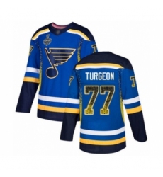 Men's St. Louis Blues #77 Pierre Turgeon Authentic Blue Drift Fashion 2019 Stanley Cup Final Bound Hockey Jersey