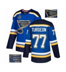 Men's St. Louis Blues #77 Pierre Turgeon Authentic Royal Blue Fashion Gold 2019 Stanley Cup Final Bound Hockey Jersey