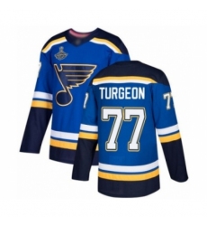 Men's St. Louis Blues #77 Pierre Turgeon Authentic Royal Blue Home 2019 Stanley Cup Champions Hockey Jersey