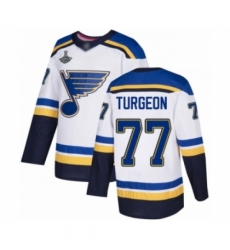 Men's St. Louis Blues #77 Pierre Turgeon Authentic White Away 2019 Stanley Cup Champions Hockey Jersey