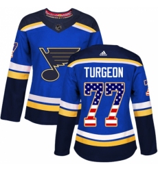 Women's Adidas St. Louis Blues #77 Pierre Turgeon Authentic Blue USA Flag Fashion NHL Jersey