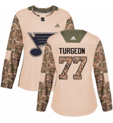 Women's Adidas St. Louis Blues #77 Pierre Turgeon Authentic Camo Veterans Day Practice NHL Jersey