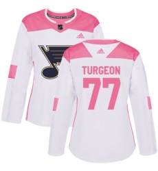 Women's Adidas St. Louis Blues #77 Pierre Turgeon Authentic White/Pink Fashion NHL Jersey