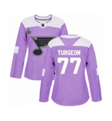 Women's St. Louis Blues #77 Pierre Turgeon Authentic Purple Fights Cancer Practice 2019 Stanley Cup Champions Hockey Jersey