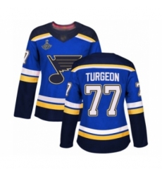 Women's St. Louis Blues #77 Pierre Turgeon Authentic Royal Blue Home 2019 Stanley Cup Champions Hockey Jersey