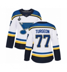 Women's St. Louis Blues #77 Pierre Turgeon Authentic White Away 2019 Stanley Cup Final Bound Hockey Jersey