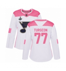 Women's St. Louis Blues #77 Pierre Turgeon Authentic White Pink Fashion 2019 Stanley Cup Champions Hockey Jersey