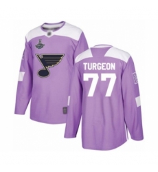 Youth St. Louis Blues #77 Pierre Turgeon Authentic Purple Fights Cancer Practice 2019 Stanley Cup Champions Hockey Jersey