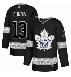 Men's Adidas Toronto Maple Leafs #13 Mats Sundin Authentic Black Team Logo Fashion NHL Jersey