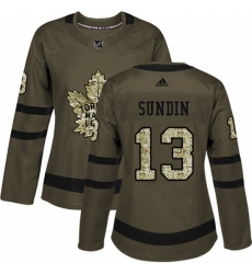 Women's Adidas Toronto Maple Leafs #13 Mats Sundin Authentic Green Salute to Service NHL Jersey