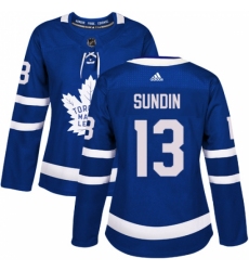 Women's Adidas Toronto Maple Leafs #13 Mats Sundin Authentic Royal Blue Home NHL Jersey