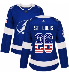 Women's Adidas Tampa Bay Lightning #26 Martin St. Louis Authentic Blue USA Flag Fashion NHL Jersey