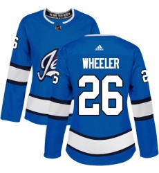 Women's Adidas Winnipeg Jets #26 Blake Wheeler Authentic Blue Alternate NHL Jersey